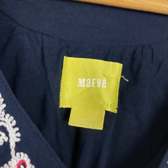 Maeve Women Dress Blue Navy Embroidered Sleeveless Size 4 Pockets - Picture 5 of 10